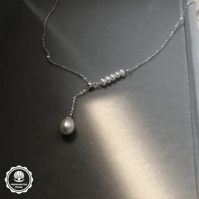 Luxury Slant Rice Teardrop Y Necklace, Adjustable Pull Chain